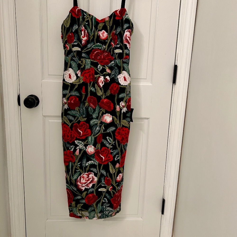 Lulus Black Embroidered Midi Dress